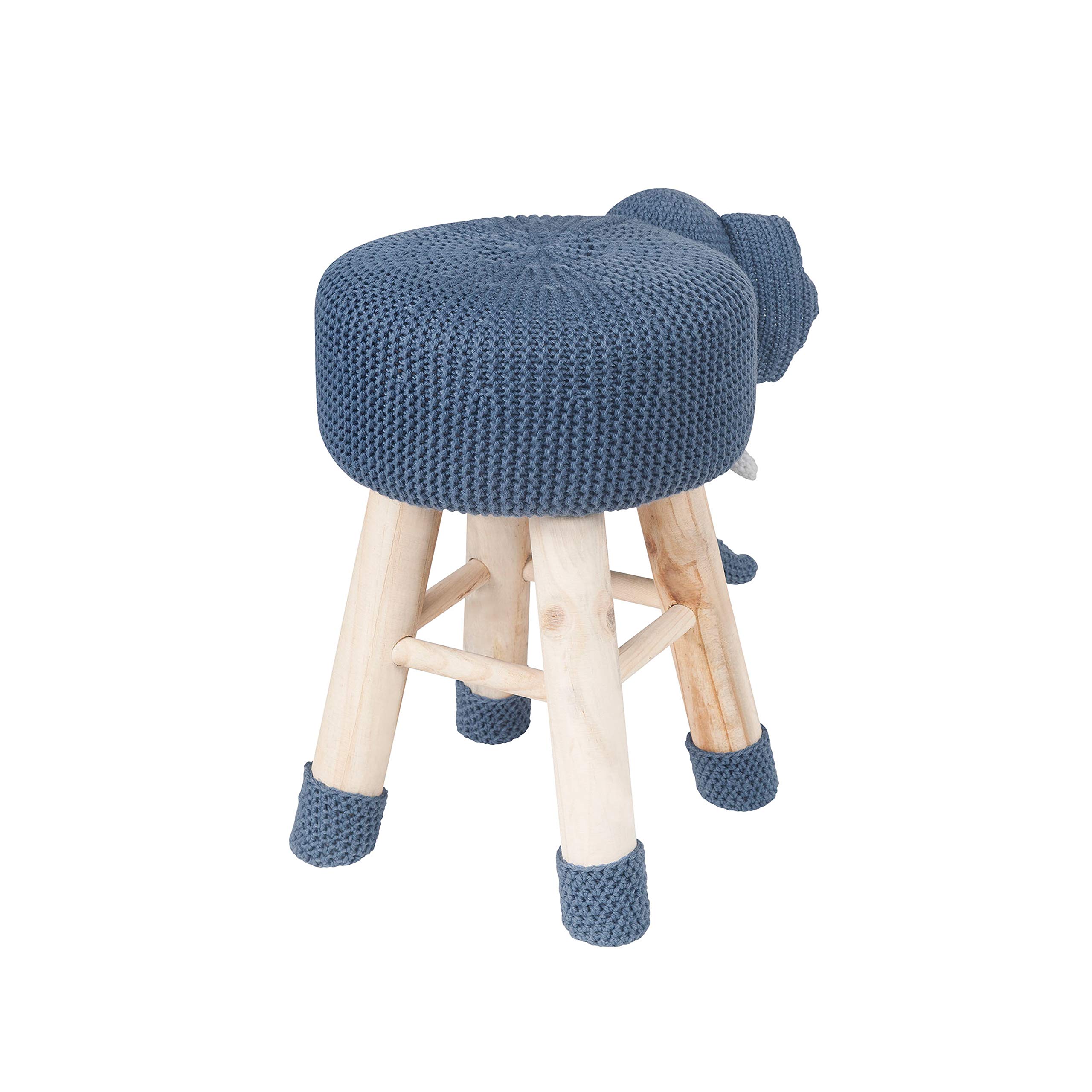 AC Pacific Woodland Elephant Stool for Kids, Animal Themed Wooden Ottoman Chair with Soft Plush Fabric, Sturdy Pine Wood Legs, Ideal for Playrooms, Nurseries or Living Rooms, Navy Blue