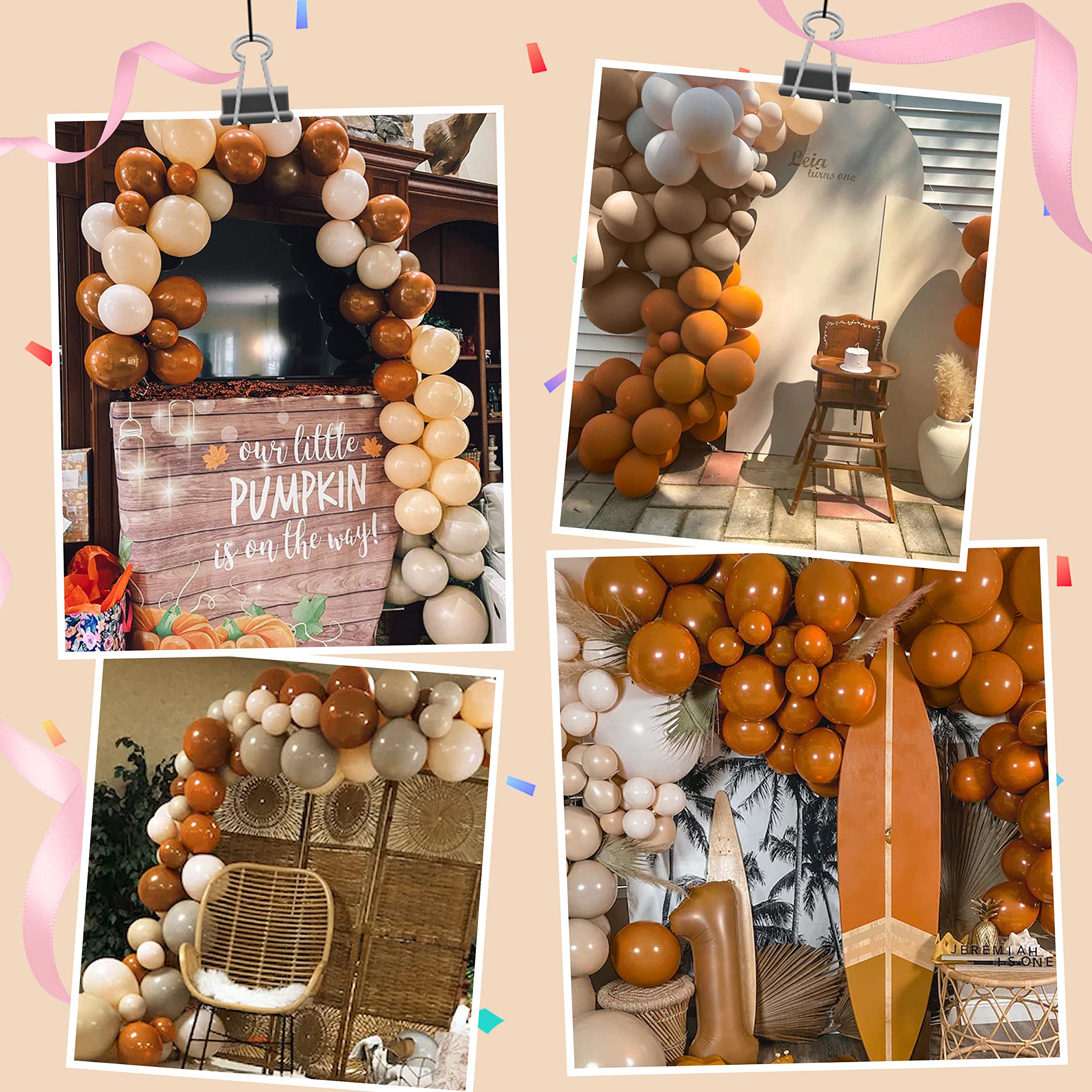 DIY 134Pcs Neutral Double-Stuffed Balloon Garland Arch Kit, Boho Garland Double Layer Matte Orange Cream Peach Apricot Balloons Set for Wedding Birthday Baby Shower Balloons Party Decorations