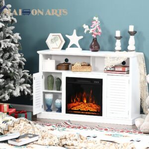 MAISON ARTS 47" White Fireplace TV Stand with Electric Fireplace Inserts Farmhouse 2 Doors Media Console Table Entertainment Center for TVs Up to 55" for Home Living Room Bedroom, White