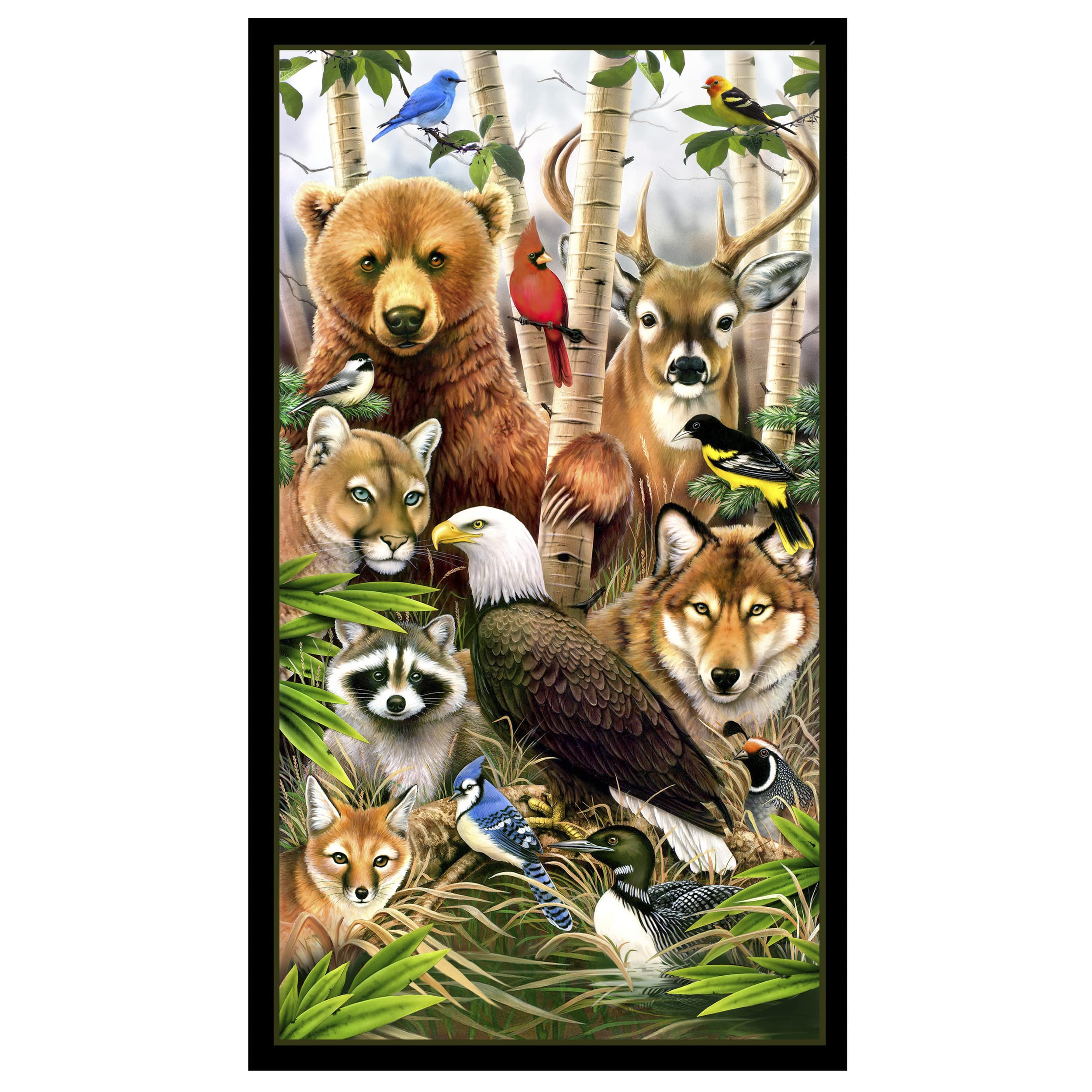 Elizabeth's Studio Wildlife Refuge 24" Panel Black, Fabric by The Yard