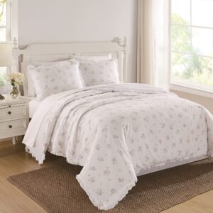 The Farmhouse by Rachel Ashwell - 3 Piece Full/Queen Duvet Set - Signature Rosebury Bedding Collection, White/Pink