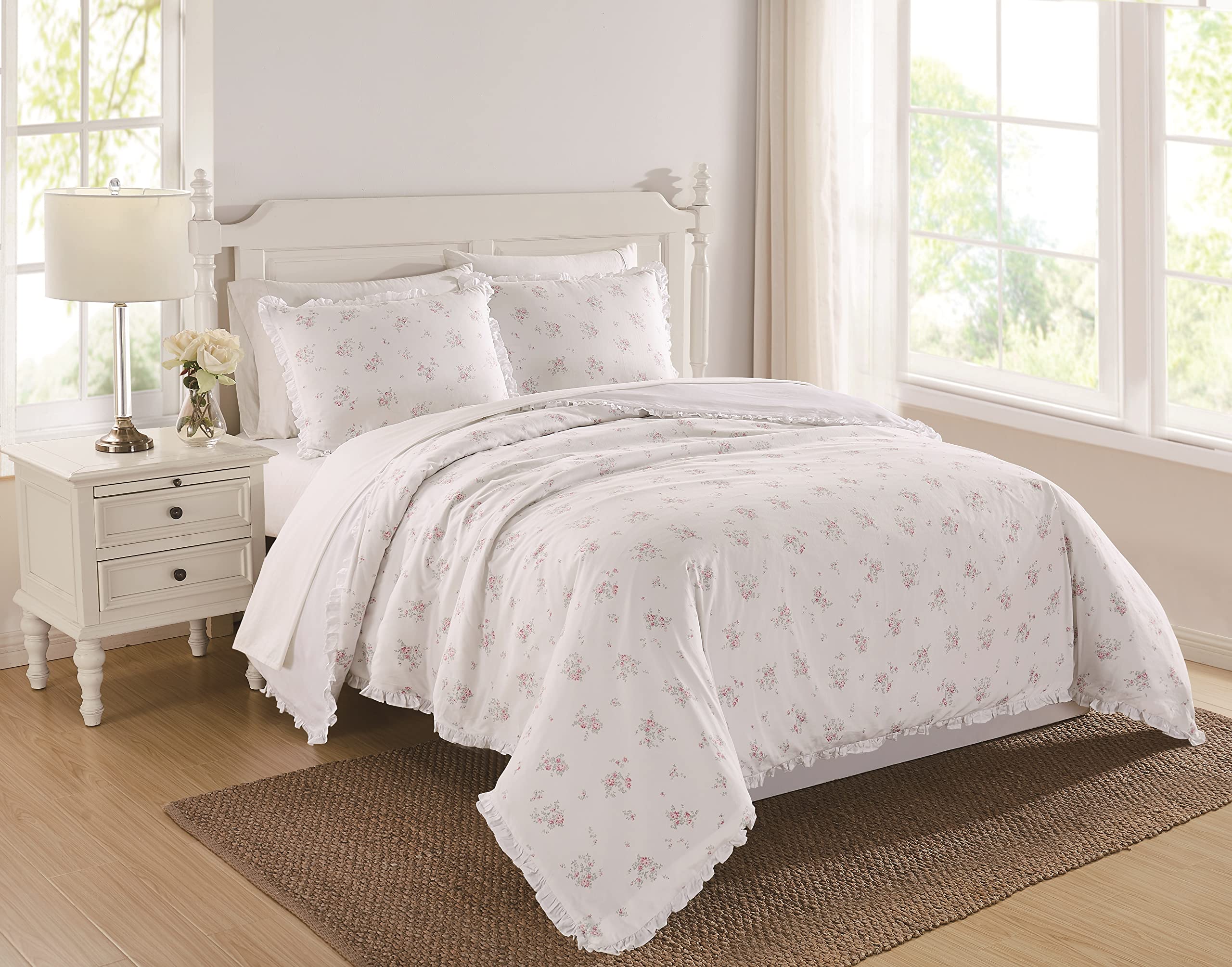 The Farmhouse by Rachel Ashwell - 3 Piece Full/Queen Duvet Set - Signature Rosebury Bedding Collection, White/Pink