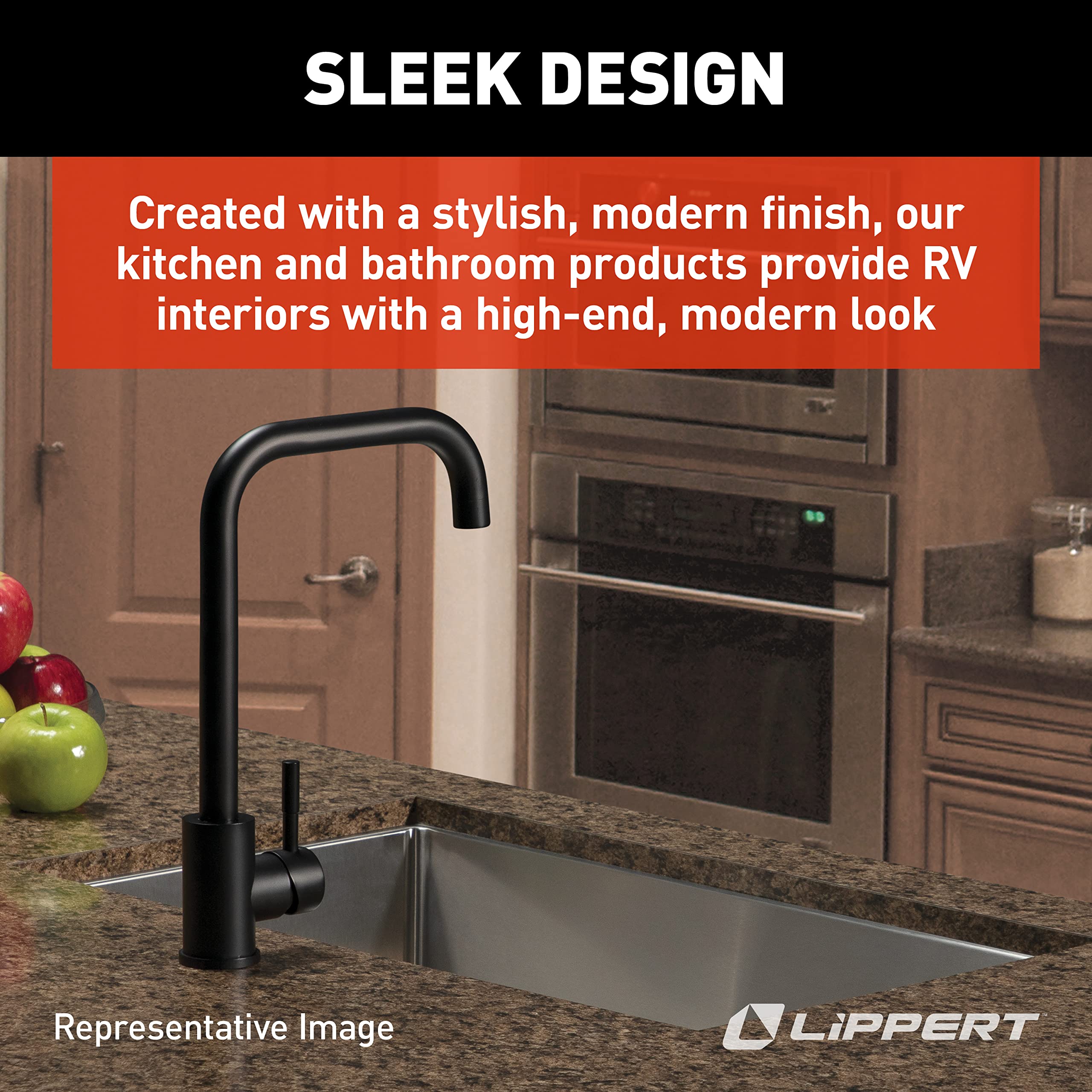 Lippert Flow Max Square Gooseneck Kitchen Faucet for RVs and Residential,Black