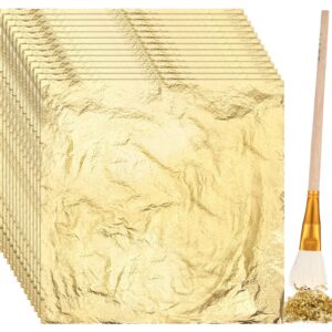 cunhill 100 sheets gold foil paper art gold foil sheets gilding brush thin gold leaf sheets gold foil paper craft for arts painting gilding crafting decoration, 5.5 x 5.5 inches (gold)