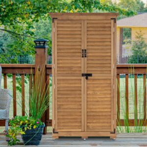 MCombo Outdoor Storage Cabinet, Garden Storage Shed, Outside Vertical Shed with Lockers, Outdoor 63 Inches Wood Tall Shed for Yard and Patio 0870 (Natural)