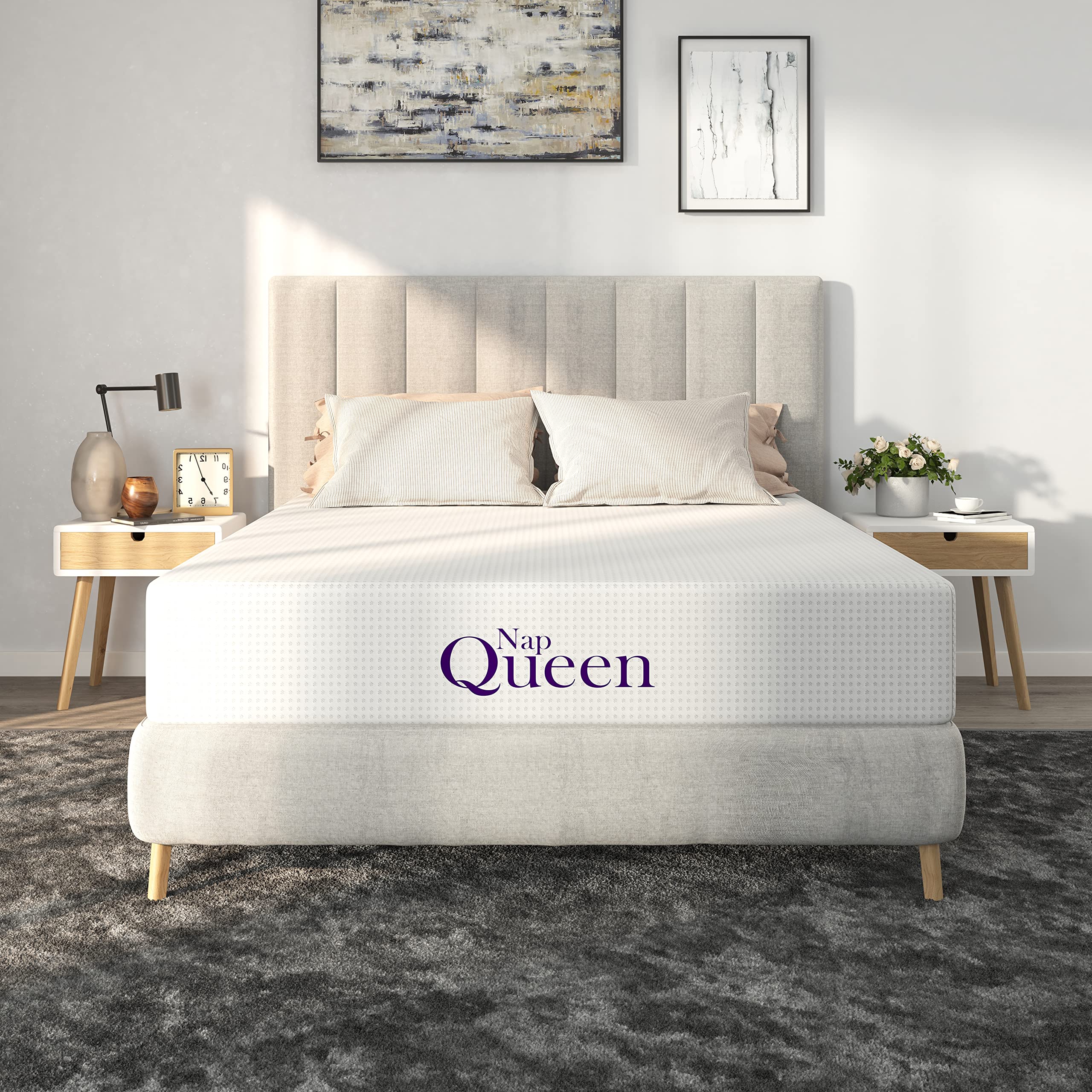 NapQueen 8 Inch Bamboo Charcoal King Size Medium Firm Memory Foam Mattress, Bed in a Box (White)