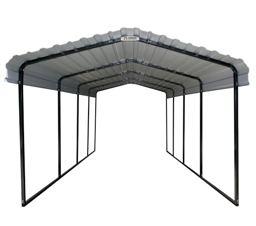 Arrow Carports Galvanized Steel Carport, Full-Size Metal Carport Kit, 12' x 20' x 9', Charcoal