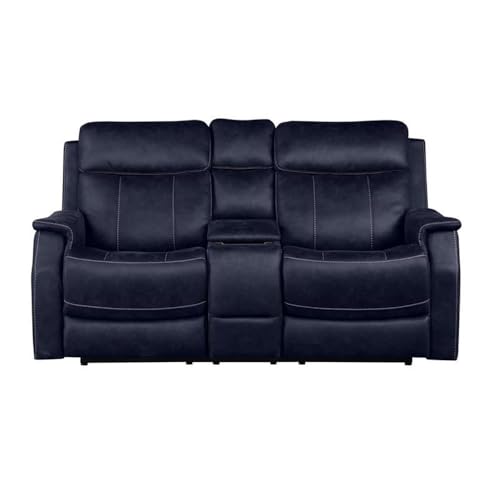 Steve Silver Co Ocean Blue Leatherette Console Loveseat with Power Headrest, Footrest, Hidden Storage, and USB Port Love Seats, 74 x 41 x 41