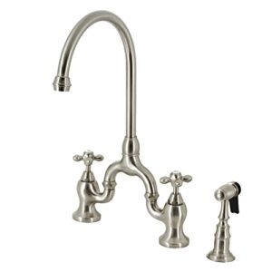 kingston brass ks7798axbs english country bridge kitchen faucet, brushed nickel