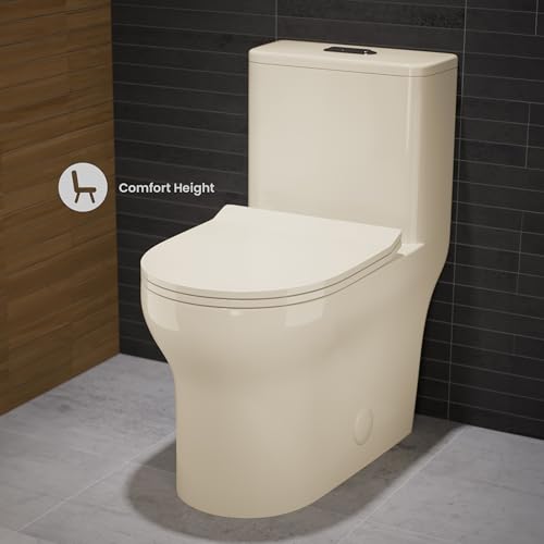 Swiss Madison Well Made Forever SM-1T111BQ, Burdon One Piece Square Toilet Dual Flush 1.1/1.6 gpf in Bisque