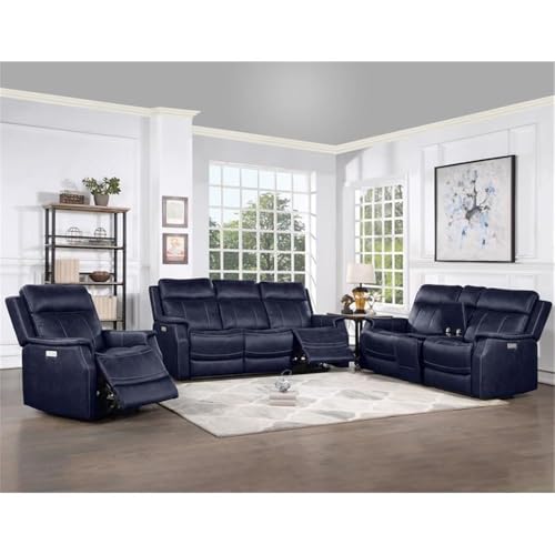 Steve Silver Co Ocean Blue Leatherette Console Loveseat with Power Headrest, Footrest, Hidden Storage, and USB Port Love Seats, 74 x 41 x 41