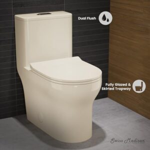 Swiss Madison Well Made Forever SM-1T111BQ, Burdon One Piece Square Toilet Dual Flush 1.1/1.6 gpf in Bisque