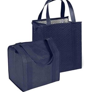 Hannah Large Capacity Heavy Duty Insulated Smart Shopping Bag - Strong Reusable Grocery Tote (2 Pack, Navy)