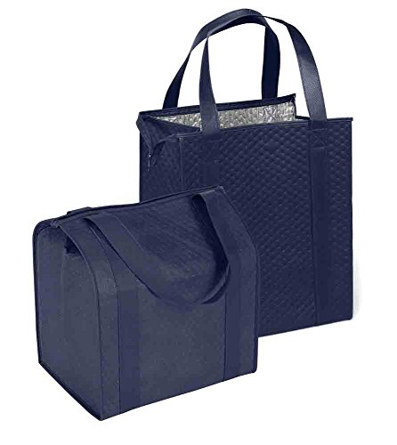 Hannah Large Capacity Heavy Duty Insulated Smart Shopping Bag - Strong Reusable Grocery Tote (2 Pack, Navy)