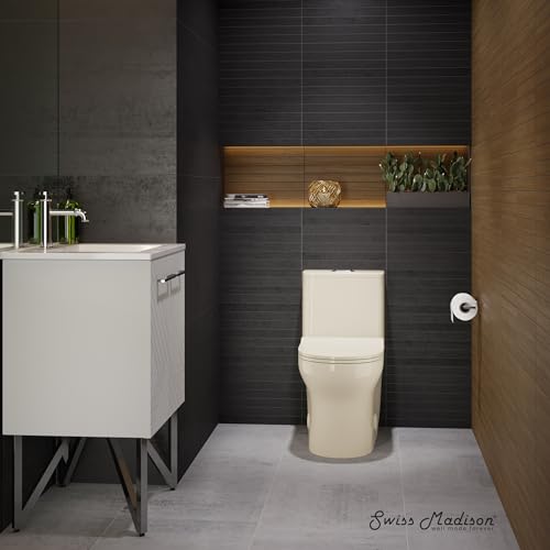 Swiss Madison Well Made Forever SM-1T111BQ, Burdon One Piece Square Toilet Dual Flush 1.1/1.6 gpf in Bisque