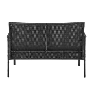 Manhattan Comfort Noli 4-Piece Patio Conversation Set, Outdoor Furniture Made of Steel Rattan | Includes 2 Modern Armchairs, Loveseat, Tempered Glass Coffee Table, Removable Waterproof Cushions, Cream