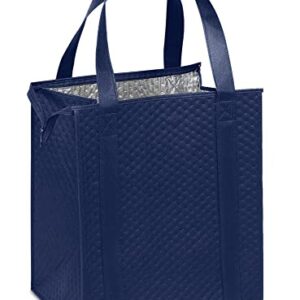 Hannah Large Capacity Heavy Duty Insulated Smart Shopping Bag - Strong Reusable Grocery Tote (2 Pack, Navy)