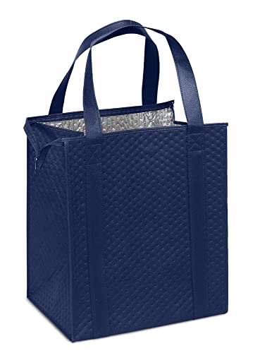 Hannah Large Capacity Heavy Duty Insulated Smart Shopping Bag - Strong Reusable Grocery Tote (2 Pack, Navy)