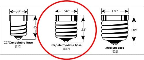 25 Pack C9 Christmas Replacement Light Bulbs - Steady Burning - 7 Watt, Extended Life, Nickel Plated E17 Base - Great for Christmas Lights, Decorative Incandescent Lights (Transparent Multi)