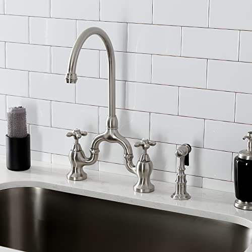 Kingston Brass KS7798AXBS English Country Bridge Kitchen Faucet, Brushed Nickel