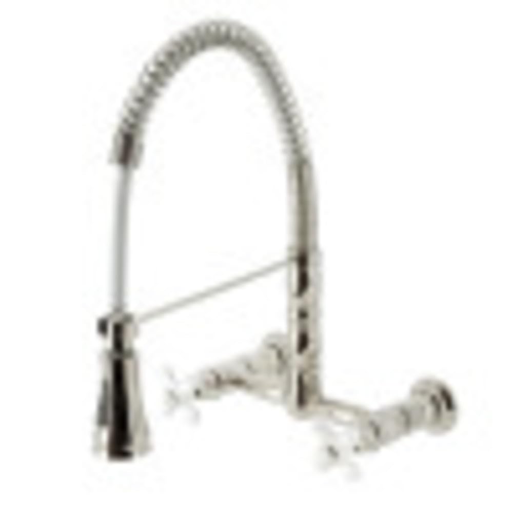 Kingston Brass GS1246PX Heritage Two-Handle Wall-Mount Pull-Down Sprayer Kitchen Faucet, Polished Nickel