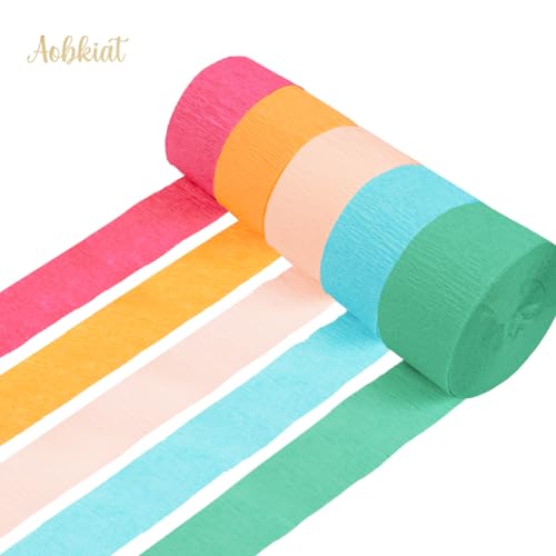 AOBKIAT 5 Rolls Rainbow Party Streamers Crepe Paper,Candyland Party Decorations for Christmas,Birthday,Wedding,Bachelorette,Bridal/Baby Shower,Hanging Candyland Backdrop Decoration