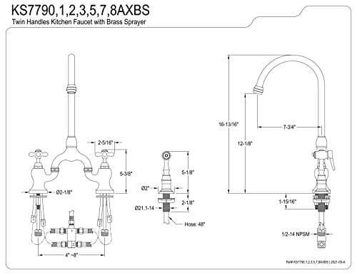 Kingston Brass KS7798AXBS English Country Bridge Kitchen Faucet, Brushed Nickel