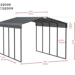 Arrow Carports Galvanized Steel Carport, Full-Size Metal Carport Kit, 12' x 20' x 9', Charcoal