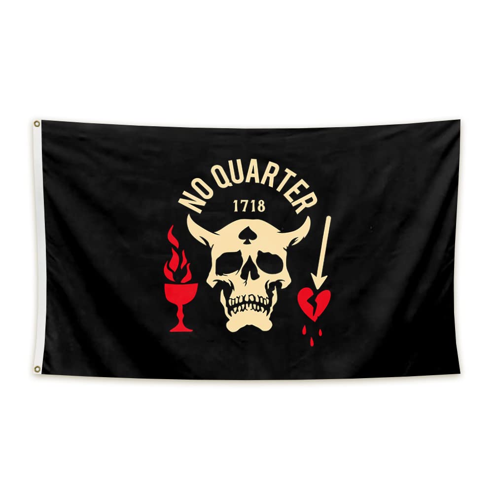 DESFLOPY No Quarter 1718 Pirate Skull Flag Banner for Man Cave Wall College Dorm Room Decor,Parties 3x5 FT