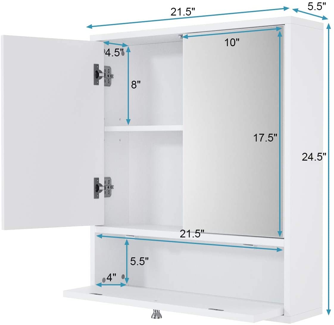 LUARANE Bathroom Medicine Cabinet, Wall Mounted Cabinet with Double Mirror Door Pull-Down Door, Storage Organizer Cabinet with Adjustable Shelf, Mirror Cabinet for Bathroom Living Room, White