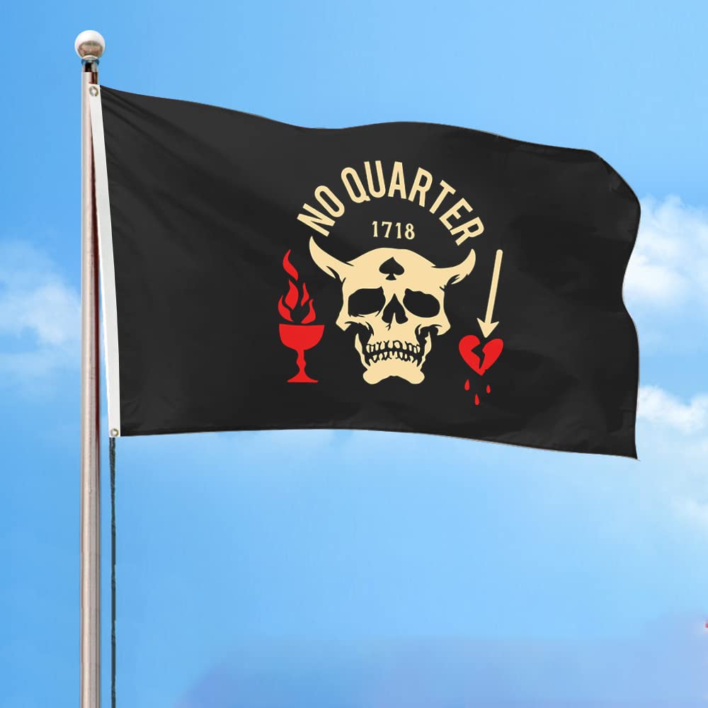 DESFLOPY No Quarter 1718 Pirate Skull Flag Banner for Man Cave Wall College Dorm Room Decor,Parties 3x5 FT