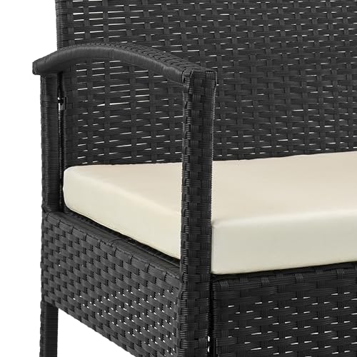 Manhattan Comfort Noli 4-Piece Patio Conversation Set, Outdoor Furniture Made of Steel Rattan | Includes 2 Modern Armchairs, Loveseat, Tempered Glass Coffee Table, Removable Waterproof Cushions, Cream