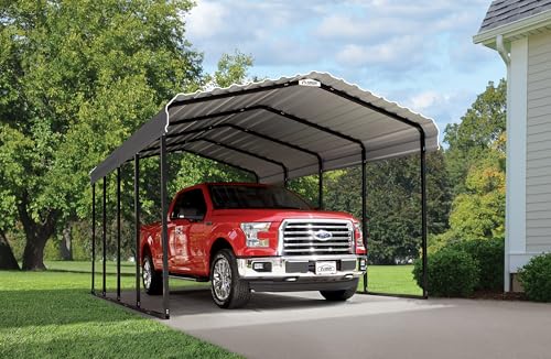 Arrow Carports Galvanized Steel Carport, Full-Size Metal Carport Kit, 12' x 20' x 9', Charcoal