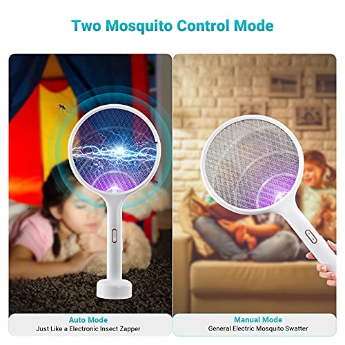 YISSVIC Electric Fly Swatter 2 Pack Bug Zapper Racket 4000 Volt Dual Modes Fly Zapper Rechargeable for Indoor Home Office Backyard Patio Camping (2 Packs)