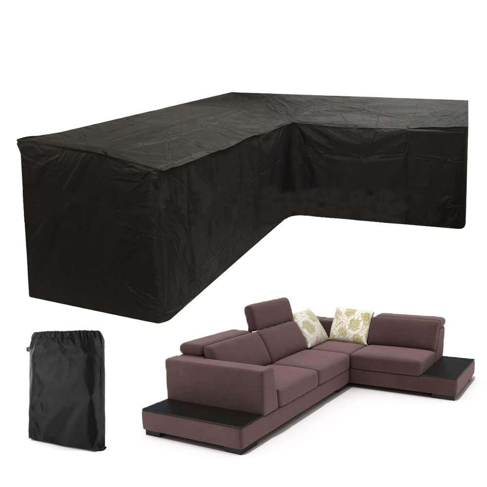 Gicov Patio Sectional Sofa Cover Waterproof L Shape Furniture Cover Outdoor Couch Cover Heavy Duty Garden Furniture Protector with Windproof Strap