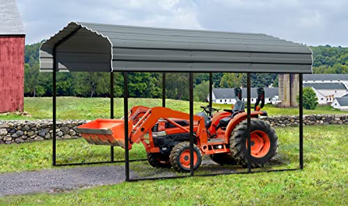 Arrow Carports Galvanized Steel Carport, Compact Car Metal Carport Kit, 10' x 15' x 9', Charcoal