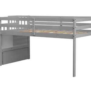 Bellemave Low Loft Bed with Stairs Twin Loft Bed with Storage Wood Bed Frame for Kids Teens Girls Boys, Gray