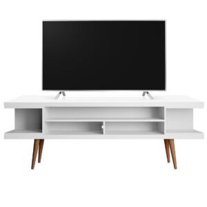 manhattan comfort utopia 70.47" freestanding entertainment center for living room, mid century modern tv stand with shelves, storage and media holes, fits 65" screens, 70.47 inches, white