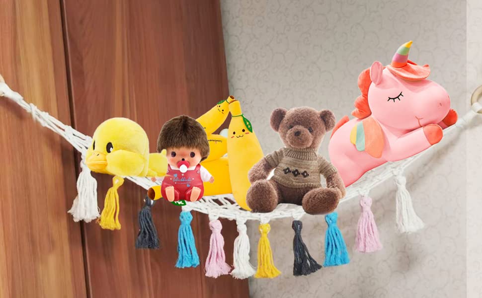 taknap Stuff Animals Organizers for plushie holder and squishmallow hammock and plushie net adding a decorative touch to the corner of the Play Room Bedroom(small size)(30"x30"x42") small size