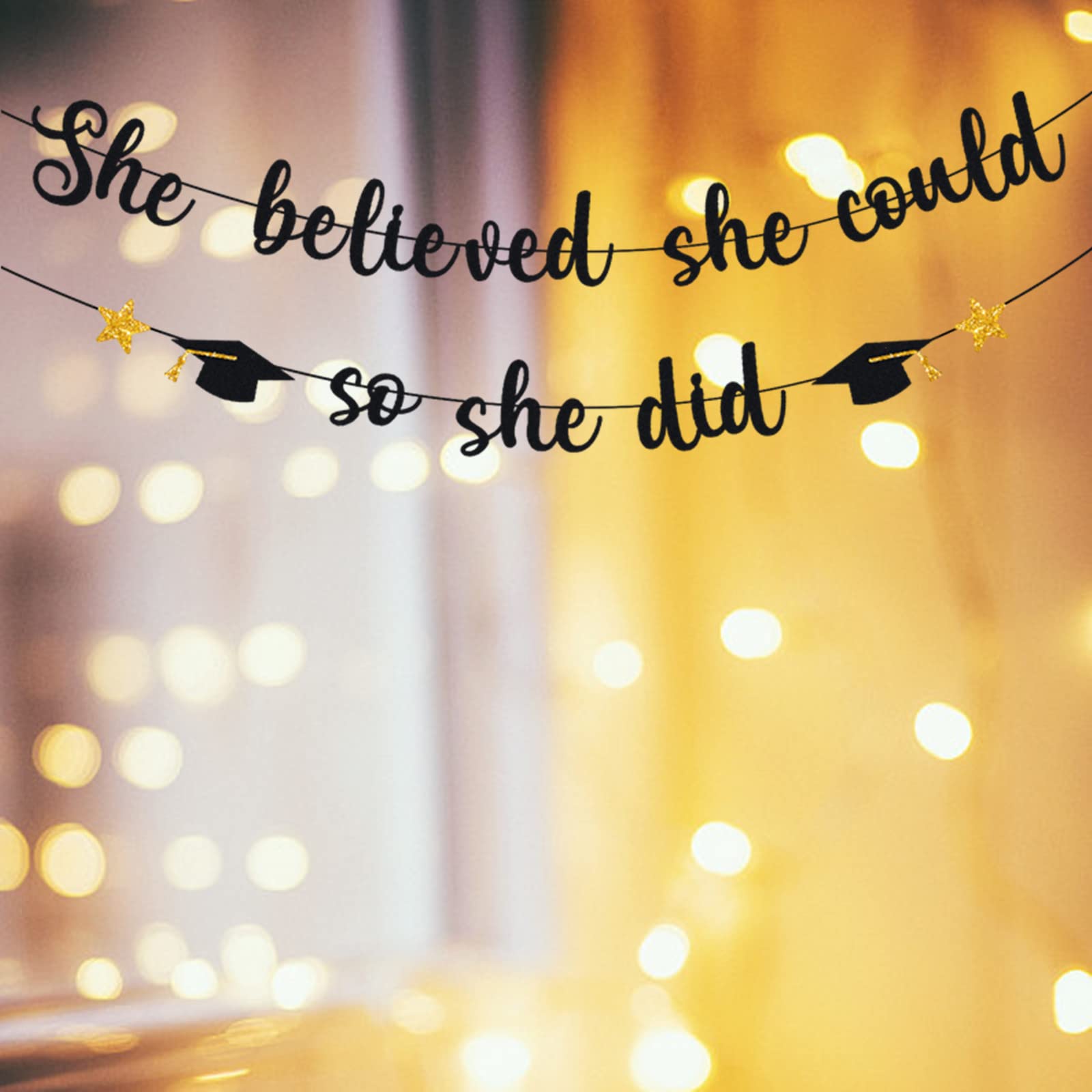 2024 Graduation Banner, Glittery She Believed She Could So She Did Banner Garland Photo Props Banner for Party Home Classroom Decorations… (Black)