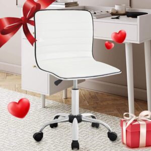 pazidom low back desk chair armless leather swivel office chair adjustable computer task chair, vanity chair for makeup room/bedroom, white