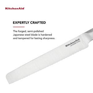 KitchenAid Gourmet Forged Triple-Rivet Serrated Bread Knife with Custom-Fit Blade Cover, 8-inch, Sharp Kitchen Knife, High-Carbon Japanese Stainless Steel Blade, Black