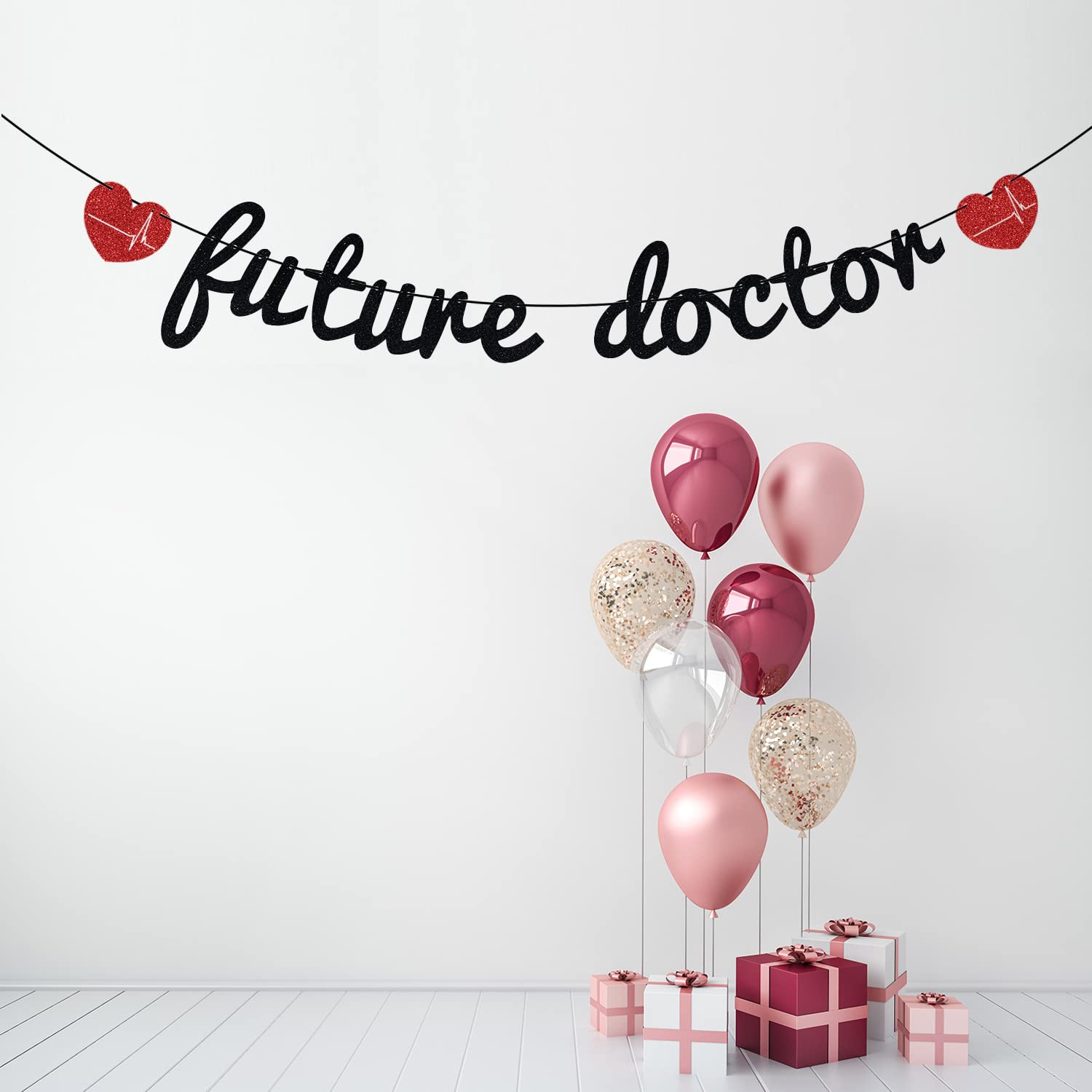 Unoggsor Black Glitter Future Doctor Banner - Doctor Graduation Decorations - 2022 Congrats Doctor, Medical School Graduation Party Supplies