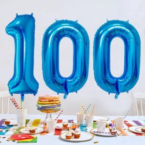 Number 100 Balloons 32 inch Digital Balloon Alphabet 100th Birthday Balloons Digit 100 Helium Balloons Big Balloons for Birthday Party Supplies Wedding Bachelorette Bridal Shower, Blue Number 100