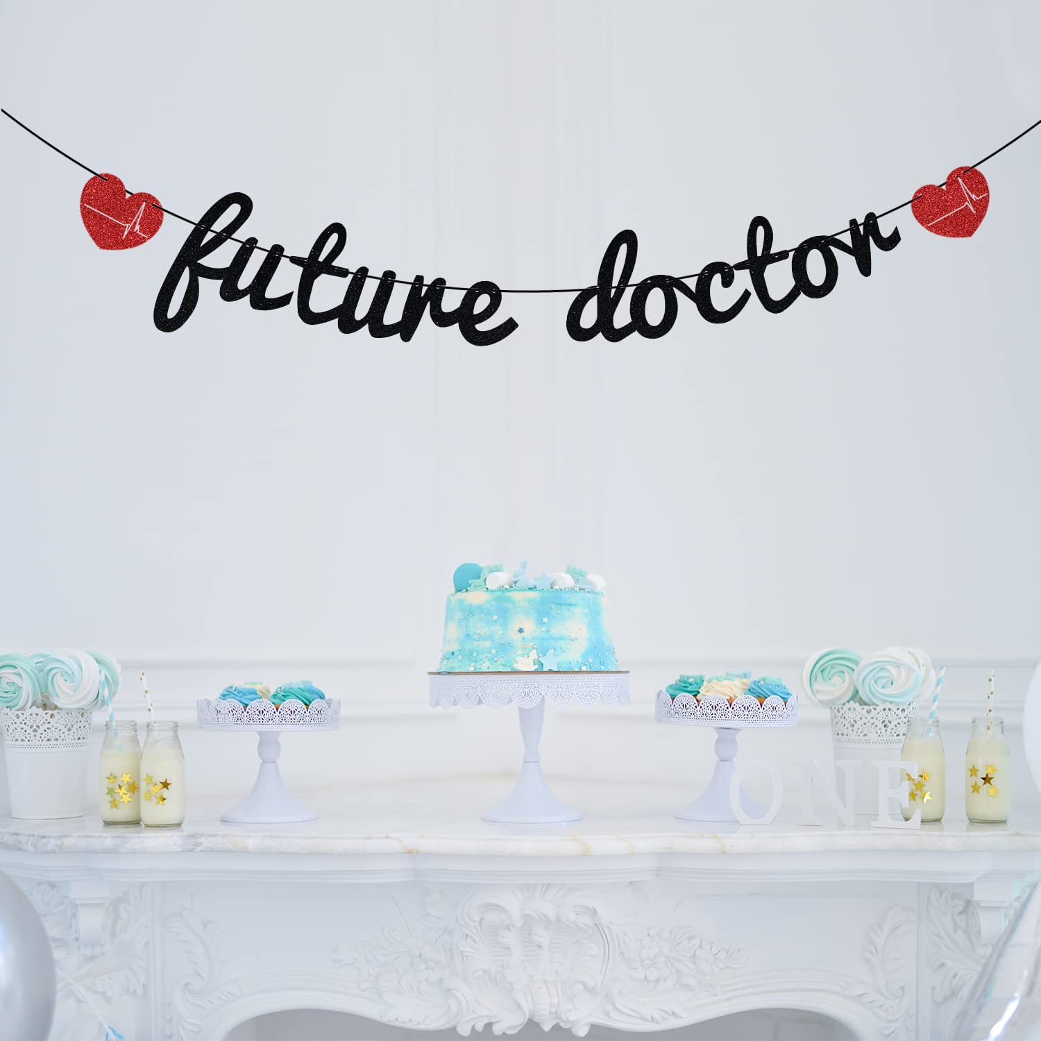 Unoggsor Black Glitter Future Doctor Banner - Doctor Graduation Decorations - 2022 Congrats Doctor, Medical School Graduation Party Supplies