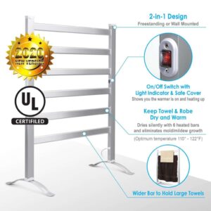 2-in-1 Multifunction Heated Towel Warmer, Fabrics Dryer for Household, Bathroom, Brushed Aluminum Structure with Chrome Plate, Stand Alone or Wall Mounted, Keep Your Clothes Clean and Dry,UL Certified