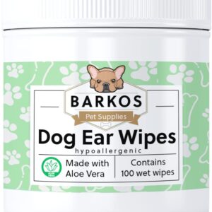 Barkos Pet Supplies Dog Ear Cleaner Wipes | Bulldog, French Bulldog, Pug, English Bulldog | Cleans & Soothes Ears, Wrinkles, Folds, Tear Stain (Dog Ear Cleaner Wipes)