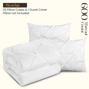 SGI bedding Duvet Cover Oversized Queen Size 600 Thread Count 3 Piece Set - Super Soft Luxury Sateen Weave & Breathable All Season Comforter Cover with Zipper Closure Corner Ties - White Pinch