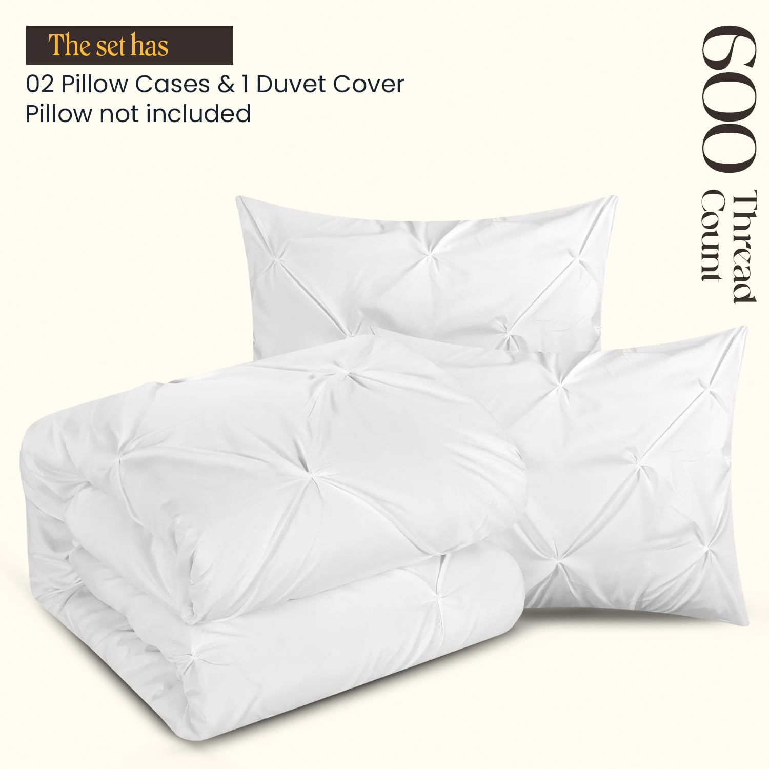 SGI bedding Duvet Cover Oversized Queen Size 600 Thread Count 3 Piece Set - Super Soft Luxury Sateen Weave & Breathable All Season Comforter Cover with Zipper Closure Corner Ties - White Pinch