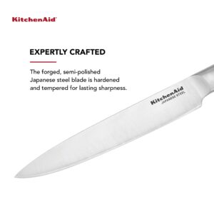 KitchenAid Gourmet Forged Stainless Steel Slicer Knife with Custom-Fit Blade Cover, 8-inch, Sharp Kitchen Knife, High-Carbon Japanese Stainless Steel Blade, Brushed Stainless Steel Handle